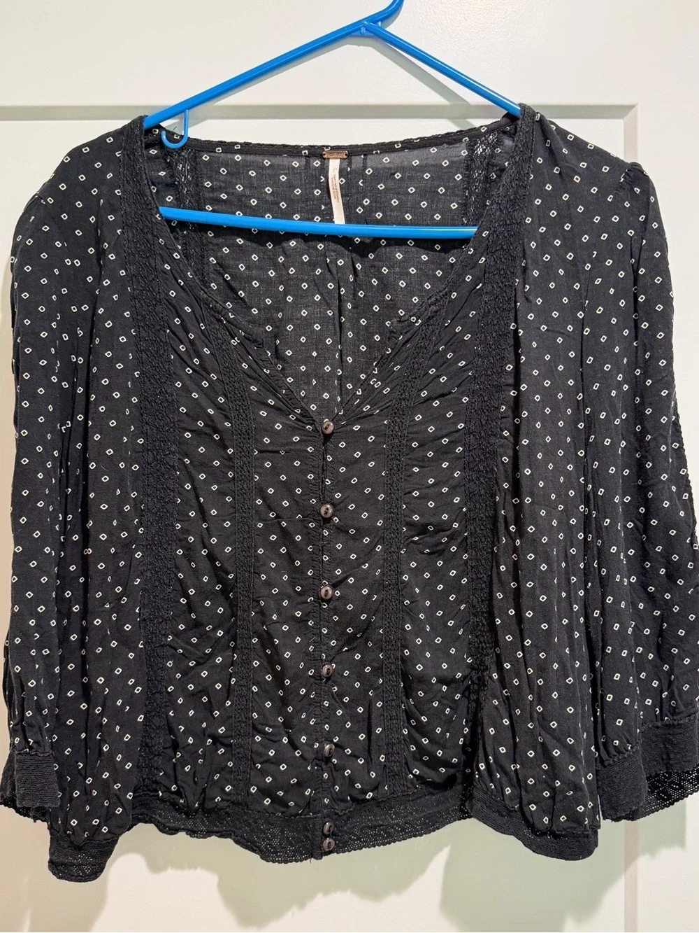 Free People Black Printed Button-Front Blouse Size Medium